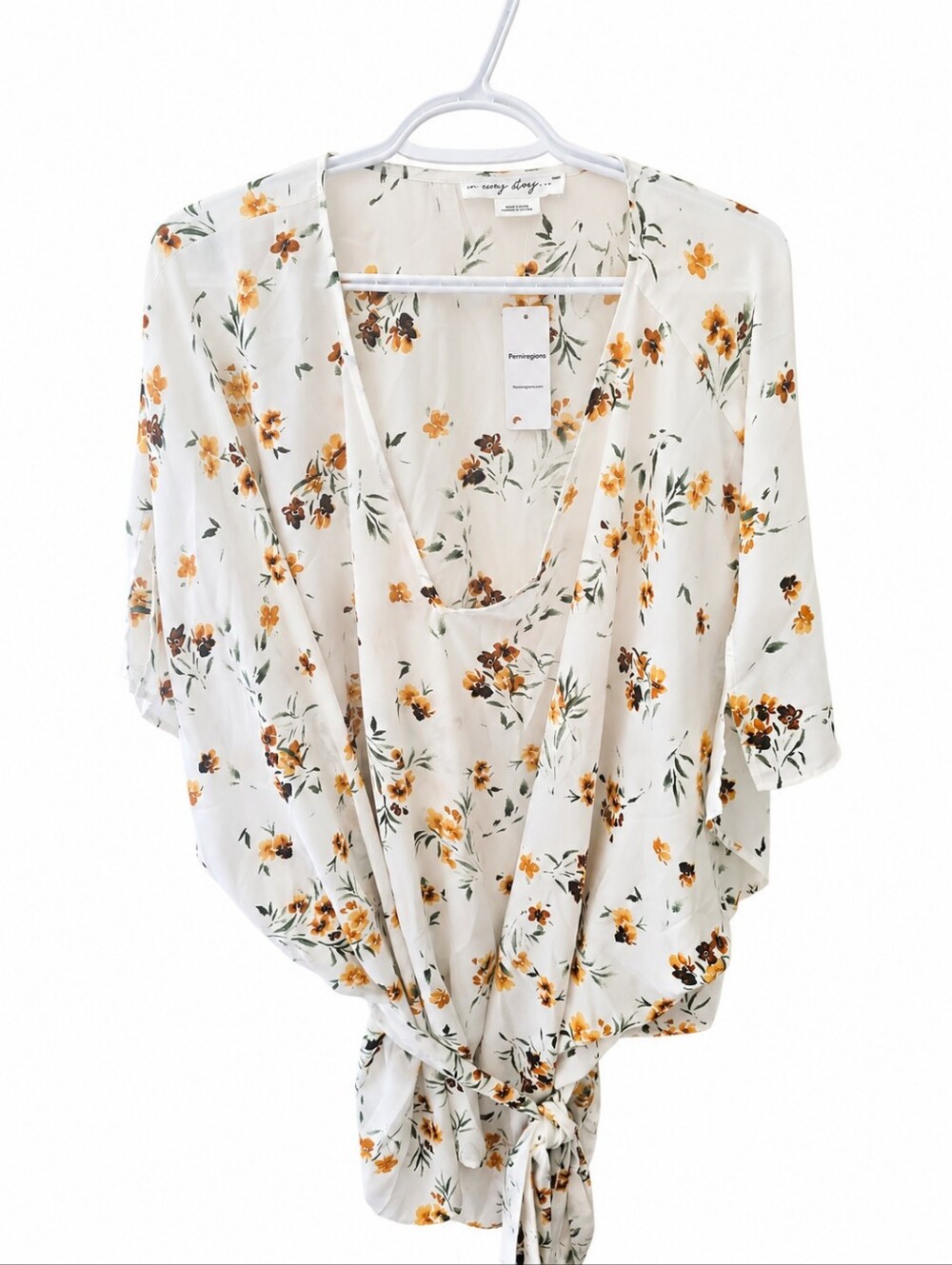 Penningtons White Floral Tie-Front V-Neck Blouse